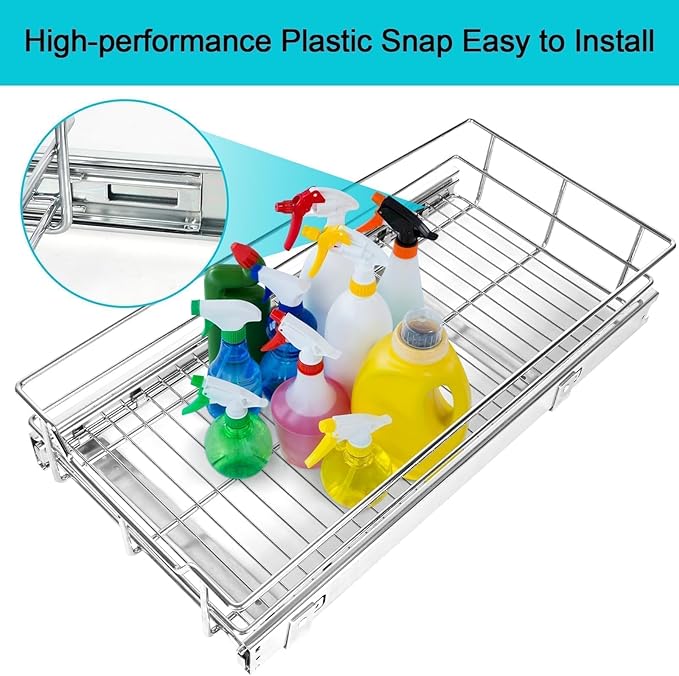 Pull Out Cabinet Organizer 15" W X 22" D, Slide Out Drawers For Kitchen Organizers and Storage, Pull Out Drawers For Cabinets Capacity Heavy Duty Caddy, Cabinet Shelves Chrome-Plated, Bathroom Pantry