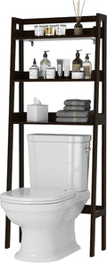 UTEX Behind Toilet Bathroom Organizer, 3-Tier Wood Ladder Shelf, Espresso | FSC-certified MDF, Modern Open Ladder-style Design, Raised Side Guards, Adjustable Lower Crossbar, 33-Inch Clearance