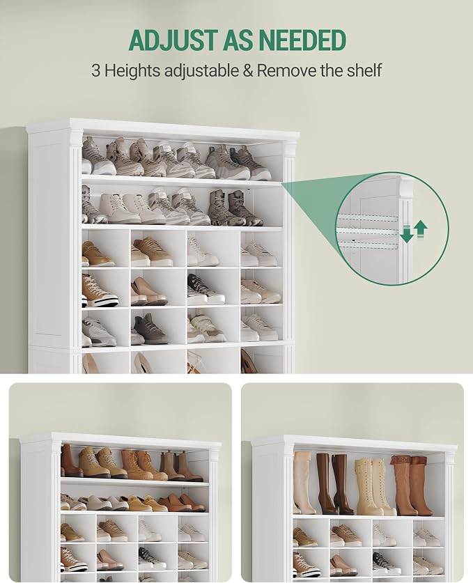 Hzuaneri 13 Tiers Shoe Storage Cabinet, Tall Shoe Cabinet with Cubby, Wooden Shoes Organizer for Closet, 52 Pairs, Shoes Cubby Organizer for Entryway, Hallway, Bedroom, White SR41003X