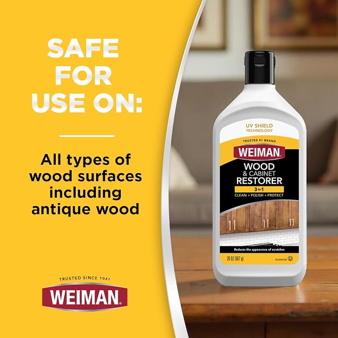 Weiman Wood and Cabinet Restorer 3-In-1 Bundle - Removes Dirt, Residue, Dust, Reduces Scratches, Restore Shine, Prevent Fading, UV Shield Technology, Safe for Antique Wood, Tables, Chairs, Cabinets