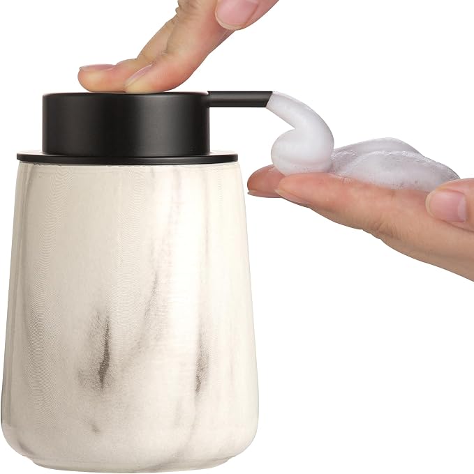 Enra Ceramic Foaming Soap Dispenser,12 oz Marble Foam soap Dispenser Bathroom Refillable Hand Soap Dispenser for Bathroom Kitchen with Easy-to-Press Pump(Marble Foam Type)