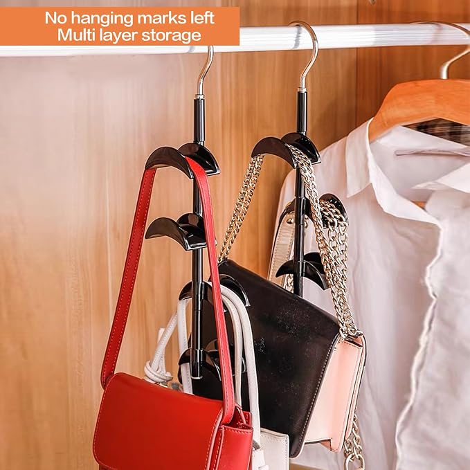 Purse Organizer Purse Organizer for Closet Purse Hanger-360 °Rotation,Curved Design, No Fear of Deformation of The Bag Strap，Premium and Smooth Purse Hook (Black 2 Pieces)