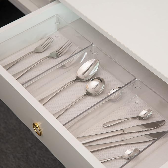 ihomecooker 3 Pack Clear Plastic Drawer Organizer Tray Cutlery Utensil Makeups Drawer Silverware Organizers 12" X 6"… (8P(6x6+6x12))