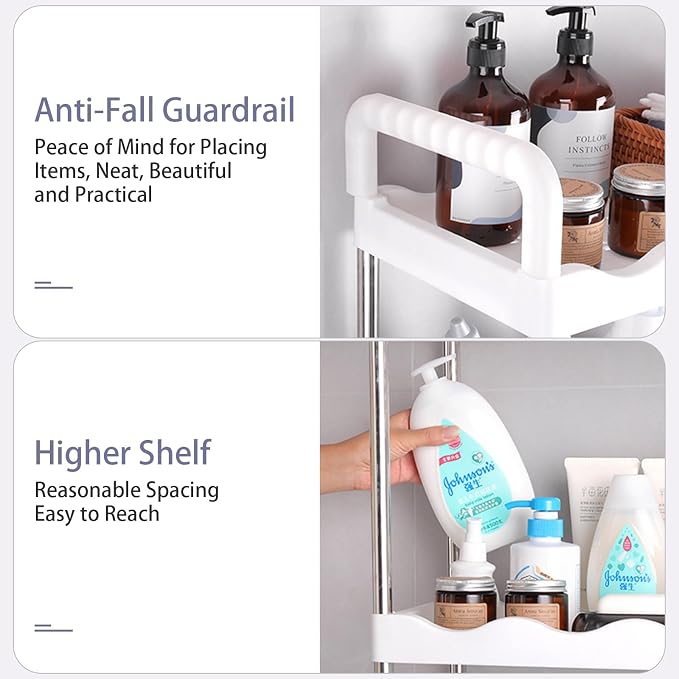 SIDIANBAN 3-Tier Over The Toilet Storage Shelf, Freestanding Bathroom Space Saver Organizer with 3 Hooks, Multipurpose Above Toilet Rack for Bathroom, Restroom, Laundry (3-Tier)