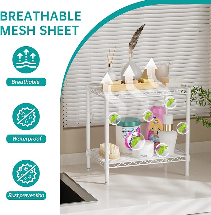SINGAYE Small 2 Tier Shelves Wire Storage Shelving Adjustable Metal Shelf | Home Storage Small Rack Pantry Closet Unit for Laundry Room Organization Bathroom Kitchen
