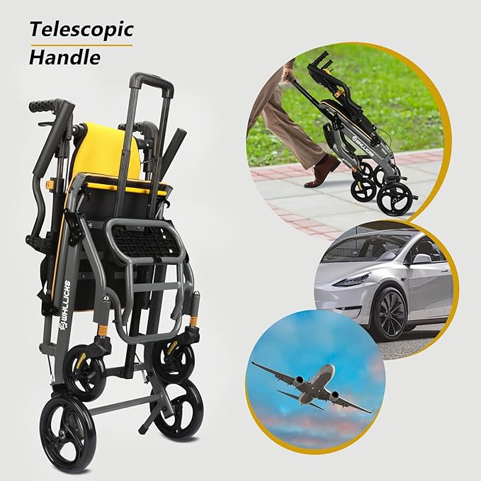 Wheelchairs for Adults Transport Chair Lightweight Foldable with Telescopic Handle,17" Width Compact Portable Folding Travel Wheel Chairs for Seniors