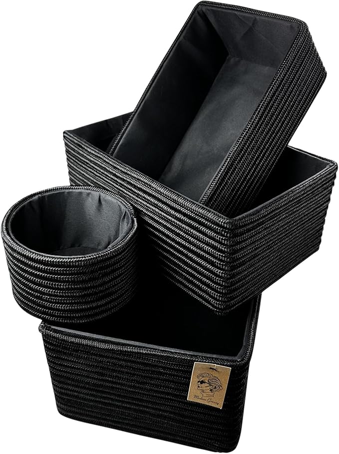 Modern Granny Stackable Decorative Storage Boxes Set of 4 Lined Interior Boho Organizers for Home Office Vanity Shelf Organization