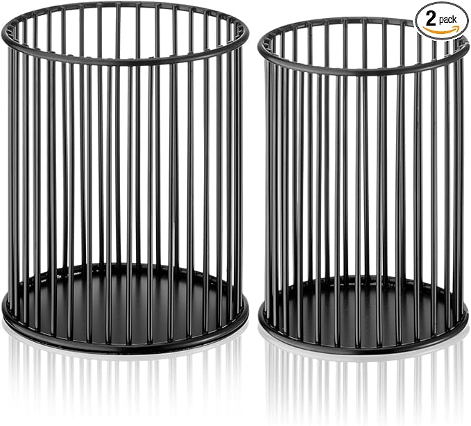 2 Sets Metal Pen Holder for Desk,Makeup Brushes Cup Holder, Pencil Holders, Pen cup, Home and Office Organizer, Black
