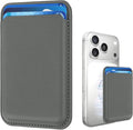 Magnetic Wallet Phone Card Holder for Phone Case with Mag-Safe, Stronger Magnetic RFID Leather Phone Wallet Stick on Series of iPhone 17/16/15/14/13/12 and Pro/Promax, Smoky Gray