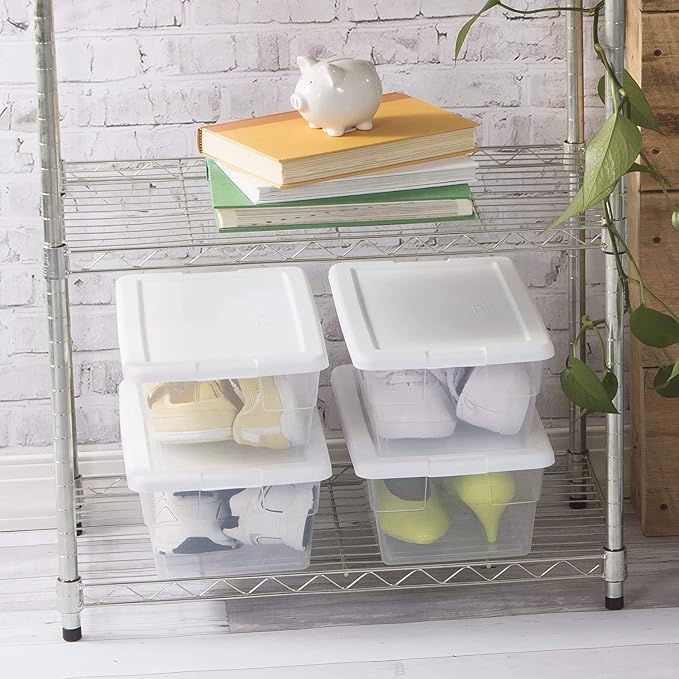 Sterilite 16428012 6 Quart/5.7 Liter Storage Box, White Lid with Clear Base (Pack of 6)