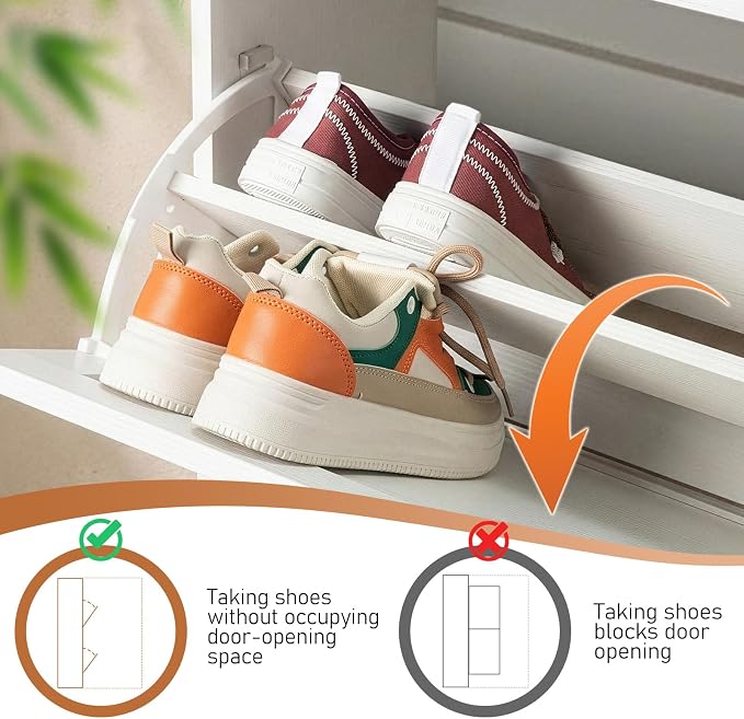 VINGLI Rattan Shoe Cabinet, White Slim Shoe Storage Cabinet for Entryway, Modern Boho 2 Flip Drawer Shoe Rack Organizer with Top Drawer, Narrow Hidden Shoe Storage for Hallway, 21.3" W x 9.4" D