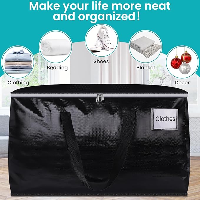 Extra Large Moving Boxes-Moving Bags with Zipper, Carrying Handles and Tag Pocket-Moving Supplies for Space Saving-Totes for Storage - for moving, Storage, Camping and Travel 125L-10 Pack