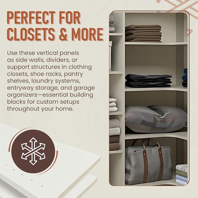 B&B HARDWARE Closet Evolution Classic Vertical Panels Up to 80 Inch – Pre-Drilled Organizer Units – Scratch Resistant Laminate, Compatible with Closet Systems & Accessories (Light Grey, Pack of 2)