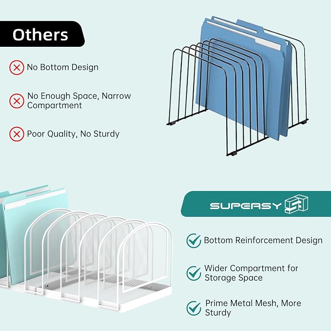 SUPEASY File Organizer 9-Section Mesh Desk Organizer, Upright File Organizer Desktop Organizer File Sorter, File Folder Holder for Office Supplies, White