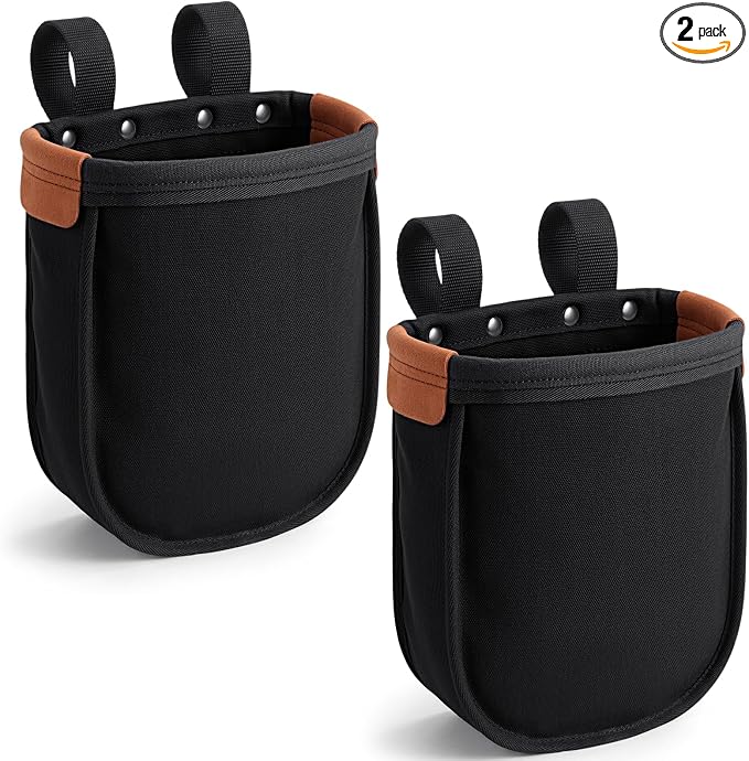 2 Pcs Tool Pouches 9" x 3.5" x 10", Utility Small Tool Pouch Bag with Inner Pocket Reinforced with Rope & Tanned Leather, Loop Belt Connection & Metal Snaps for Nuts & Bolts Outdoor Work