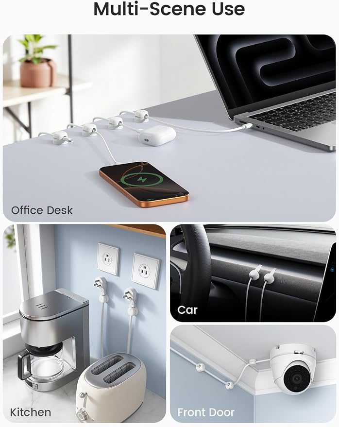 Lamicall 6 Pack Magnetic Cable Clips, 360° Rotating Cord Organizer Cable Management, No Residue Adhesive Phone Charger Cord Holder for Desk Nightstand Wall Car, Office Home Dorm Room Accessories