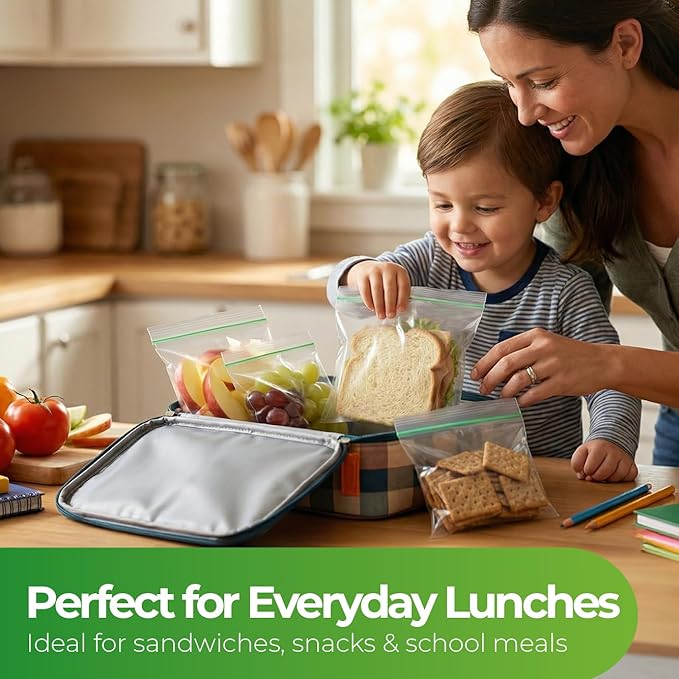 Sandwich Bags 150 Count Resealable, Super Strong Zipper 5.9" x 6.7" Size Perfect For School, Work and Lunch Prep Reusable Sandwich Bags