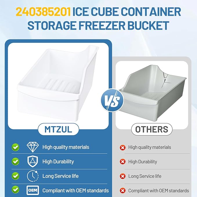 240385201 Ice Cube Container Storage Freezer Bucket Compatible with Frigidaire Kenmore Crosley Refrigerators Parts, Storage Freezer Bin Replacement 7240385201 891419 AP2116228 PS430380 EAP430380
