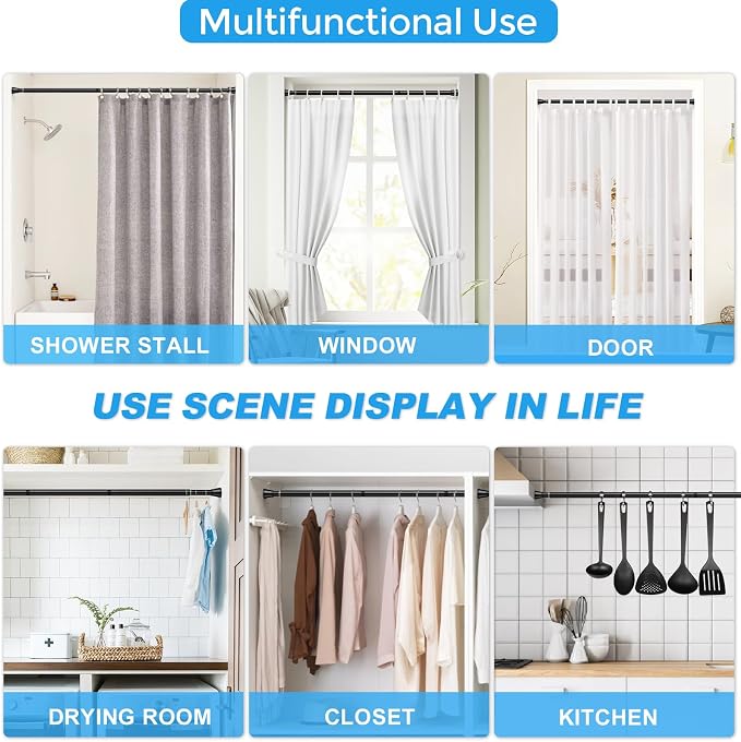 4 Pack Adjustable Tension Curtain Rod 30 to 64 inches, Spring Curtain Rod for Windows Tension Rod No Drill, Spring Tension Curtain Rod for Window, Bathroom, Doorway, Black