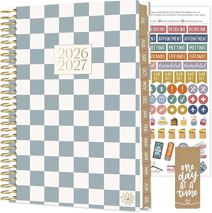 bloom daily planners 2026-2027 Planner - Academic Year (July 2026 - July 2027) Monthly & Weekly Soft Cover Planner for Women - 13 Month Calendar Agenda Book with Stickers - 5.5" x 8.25" - Checkered