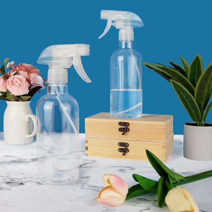 DIYSELF 4 Pack Spray Bottles, 500ml / 16oz Empty Plastic Water Spray Bottle | Fine Mist Clear Spray Bottle for Cleaning, Hair, Plants, Alcohol, BBQ, Garden, Travel, Squirt Bottle Lab Weighing Bottles