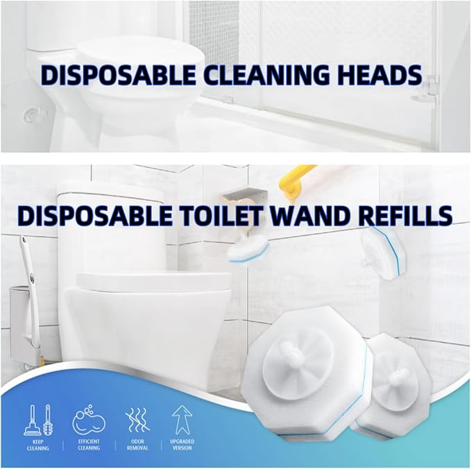 50 Count Disposable Toilet Wand Refills 3-Layer Brush Heads, Strong Adhesion, Multi-Surface Cleaning Pads Compatible with Most Brand Wand for Toilet, Bathtub & Sink