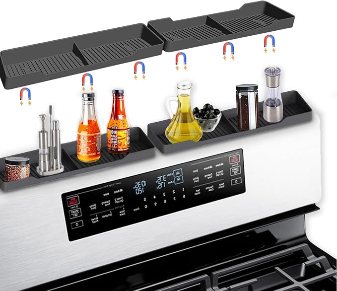 30" Magnetic Silicone Stove Top Shelf - Spice Rack for Back of Stove