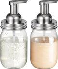 Amolliar Plastic Mason Jar Foaming Soap Dispenser with Pump Lid,16OZ Refillable Hand Soap Dispenser Set with Cute Lables - Farmhouse Decor for Kitchen/Bathroom, Lotion Dish Soap (2 Pack, Silver)