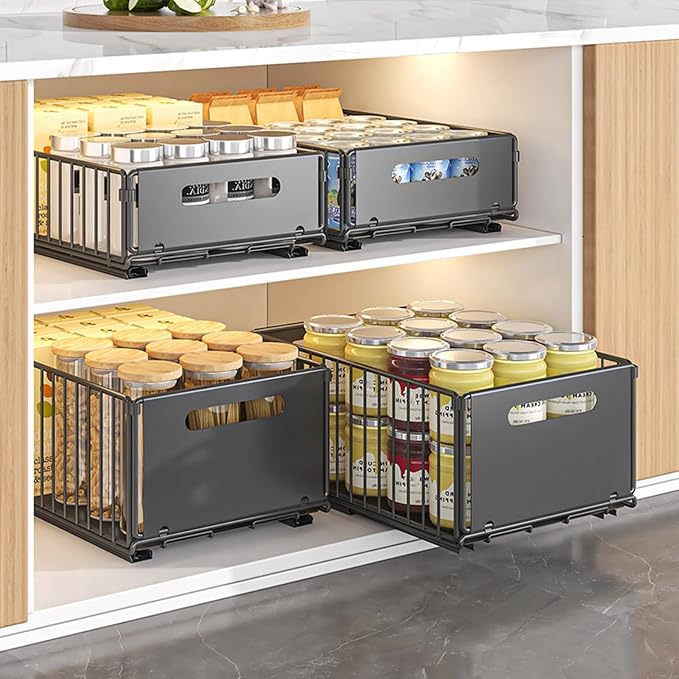 2pcs Pull Out Cabinet Organizer, Pantry Storage Organizer Sliding Cabinet Drawer 2pcs Pull-out Cabinet Organizer Storage Basket Large Capacity 2pcs S