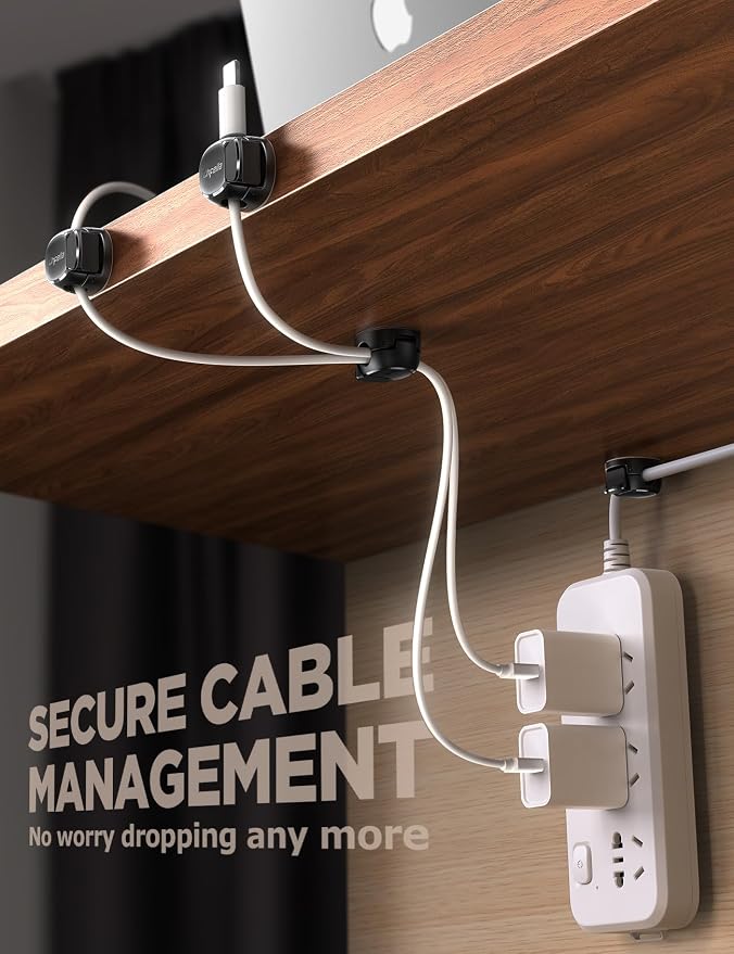 8-Pack Cable Clips, Dorm Room Essentials, Quick-Lock Cord Organizer, Cord Holder for Nightstand, Home Office Desk Accessories for Men Women, College Dorm Decor, Cubicle Accessories, School Supplies