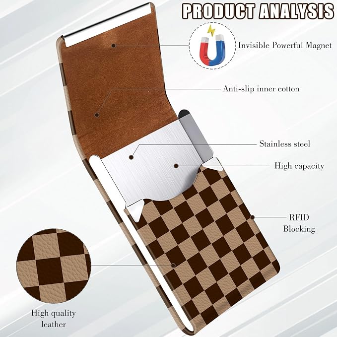 2Pack Leather Stainless Steel Business Card Holder, Metal Slim Business Card Case for Women or Men, Pocket Business Card Carrier with Prints, Magnetic Closure, RFID Blocking