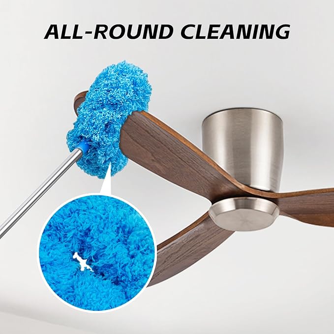 DRQ Ceiling Fan Cleaner Duster, 2 Pack Reusable Microfiber Duster with Extension Pole, 13 to 81 Inch Fan Blade Cleaner, Removable Dusters for Cleaning Walls Bookshelves Door Window Top (Blue)
