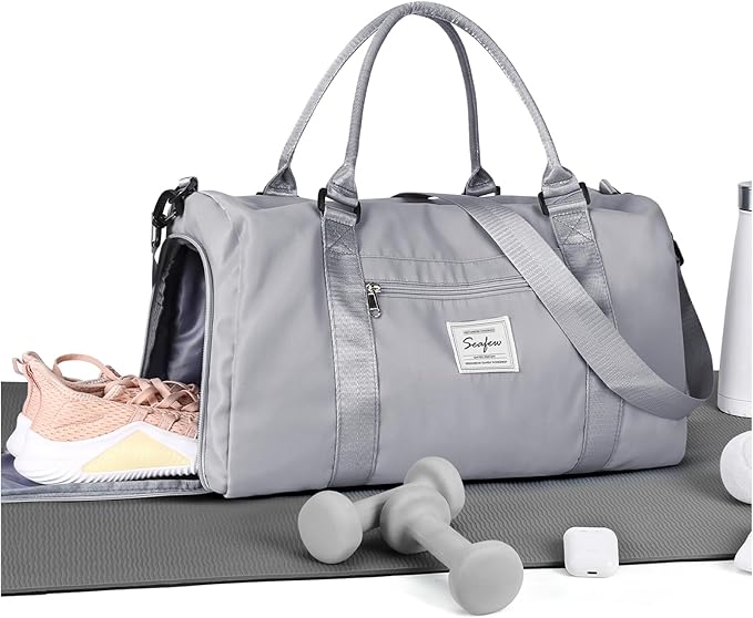 Gym Bag Womens Mens with Shoes Compartment and Wet PocketTravel Duffel Bag for Women for Plane, port Gym Tote Bags Swimming Yoga Small Waterproof Weekend Overnight Carry on Bag Hospital Holdalls
