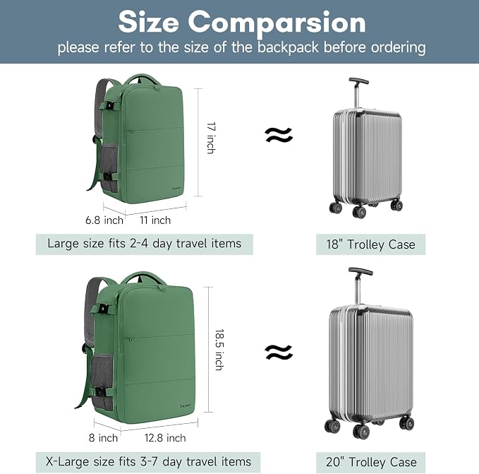 Taygeer Travel Backpack for Women Men, Airline Approved Carry On Backpack | 40L TSA Friendly Daypack with 17.3 inch Laptop Compartment, Backpack for Business Hiking Travel, Peridot Green
