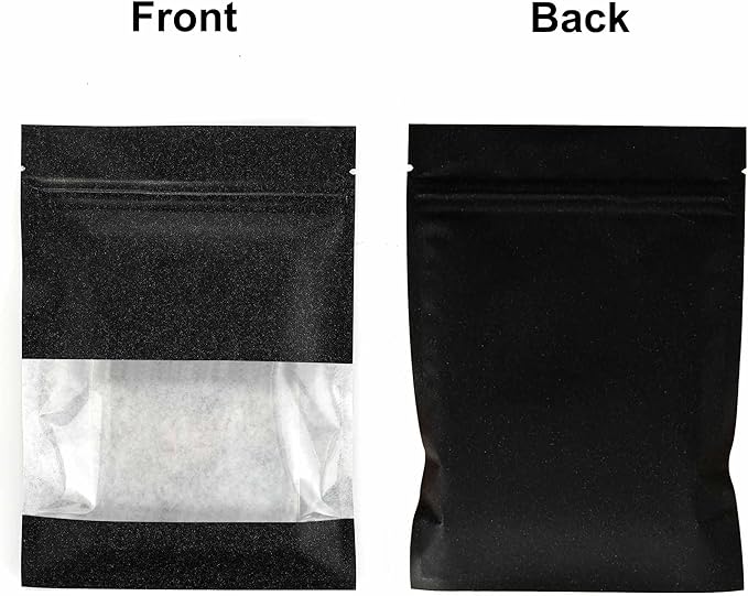 100PCS Resealable Kraft Paper Packaging Bags with Clear Window, Food Grade Heat Sealed Zipper Pouches for Coffee, Tea, Nuts, Snacks, Cookies (Black, 7 * 9CM/2.8"*3.5"-100PCS)