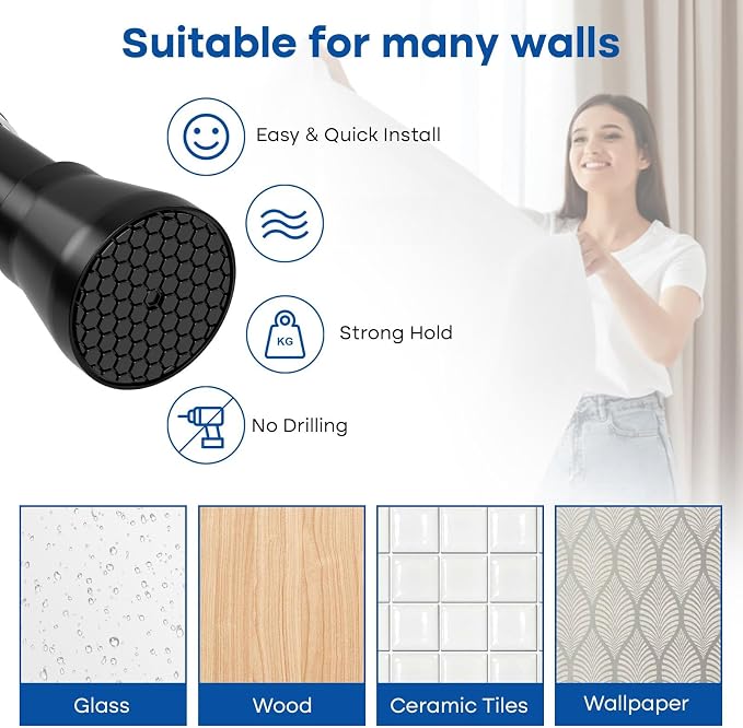 Black Tension rod 16 to 26 Inch Spring Curtain Rods No Drilling Small Rods Adjustable Tension Curtain Rod Expandable Pressure Spring Rod for Doorway,Kitchen