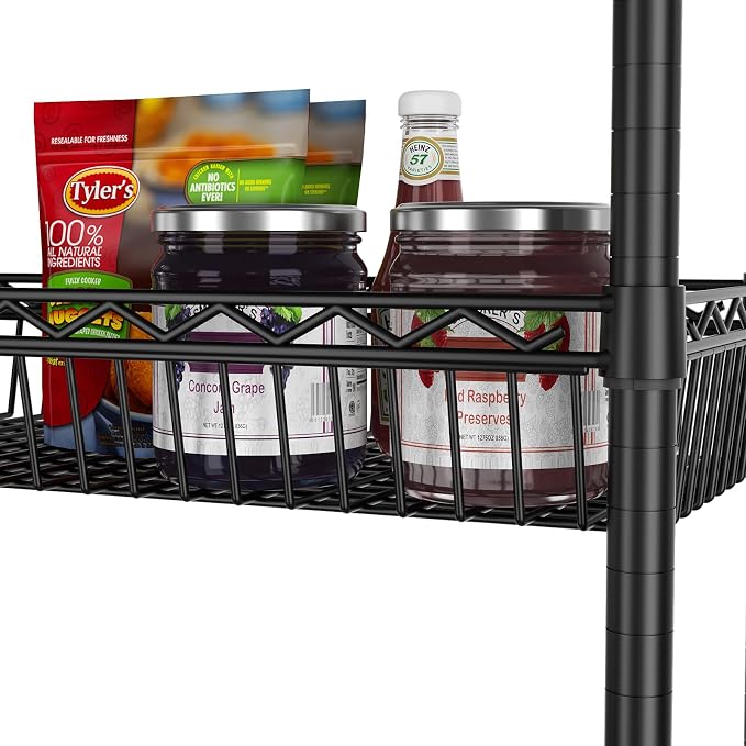 SINGAYE 6 Tier Shelf Wire Shelving Adjustable Storage Shelves Basket Rack | Adjustable Shelves with Wheels Metal Storage Unit Closet Bathroom Organizers Pantry Kitchen Garage Laundry Room Black