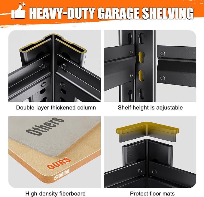 5-Tier Heavy Duty Metal Shelving Units, 71" H x 28" W x 12" D, Adjustable Steel Storage Racks for Garage, Warehouse, Industrial, and Home Organization, 1900 lbs Capacity, 5-Pack