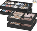 Lifewit Under Bed Shoe Storage Organizer 2 Pack(16 Shoes Cells+4 Boots Cells), 4.3 Inches Profile Fabric Shoes Container Box with Clear Cover, Foldable Storage Bag with 2 Handles, Fits 24 to 40 Pairs