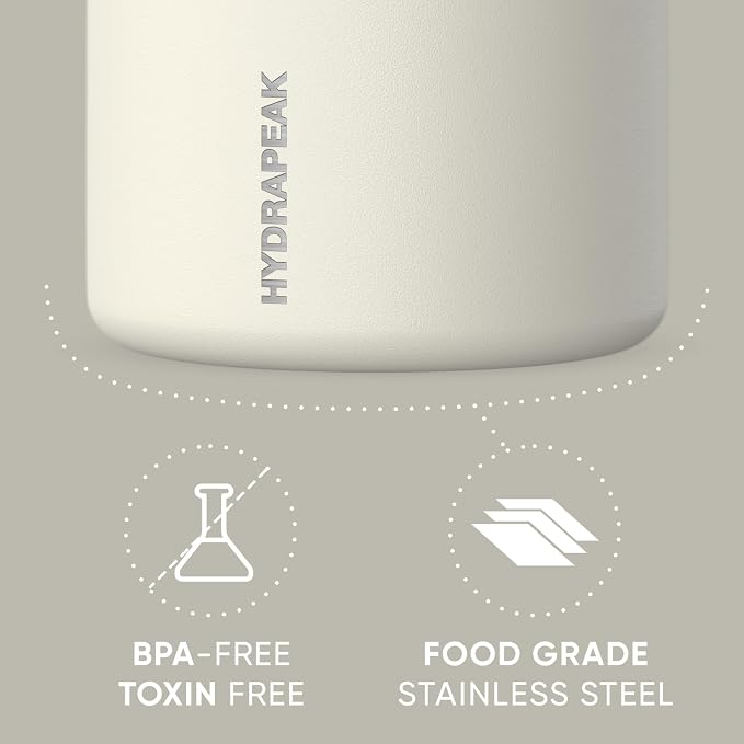Hydrapeak 25oz Stainless Steel Vacuum Insulated Food Jar for Hot Food and Cold Food, Wide Mouth Leak-Proof Soup Jar for Adults, 10 Hours Hot and 16 Hours Cold (Ivory)
