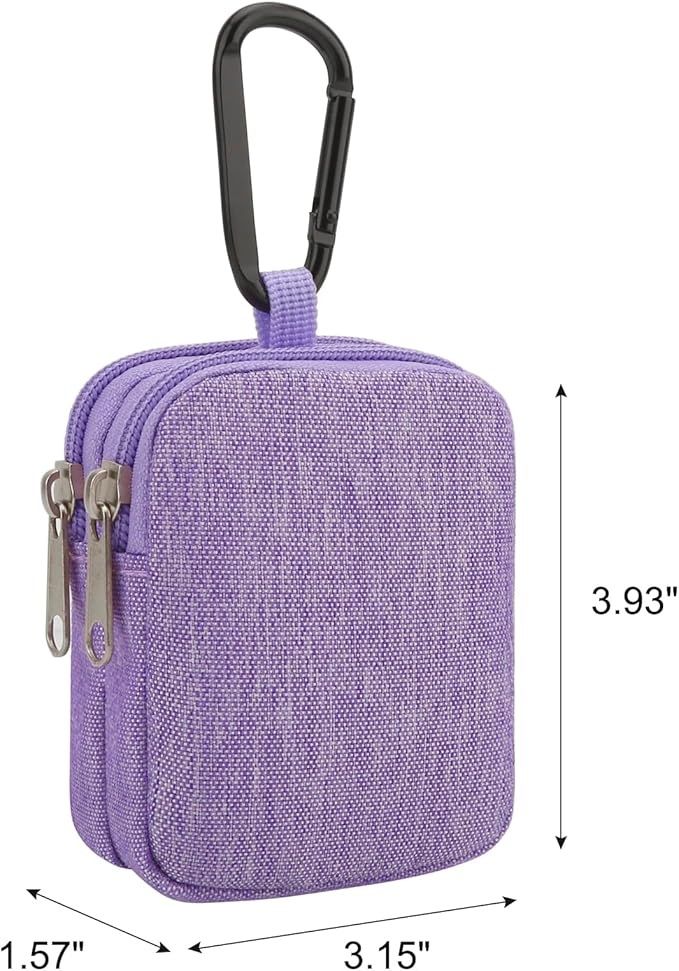 E-Tree Coin Purse with Carabiner Clip, Dual Layer Card Case Holder, Mini Pouch for AirPod Earphone Keychain USB Cable,Wallet, Small Accessories Organizer Bag for Women and Men (Purple)