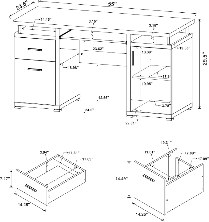Coaster Home Furnishings Tracy Modern Contemporary 55-Inch 2-Drawer Home Office Computer Writing Desk Study Table with File Cabinet Storage Engineered Wood Eco-Friendly Laminate White 800108