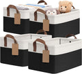 CHICVITA 4 Pack Storage Baskets for Shelves, Foldable Closet Baskets for Organizing, Fabric Storage Bins with Handles, Towel Organizer for Closet, 14.8" x 10.3" x 8.3", Black & White