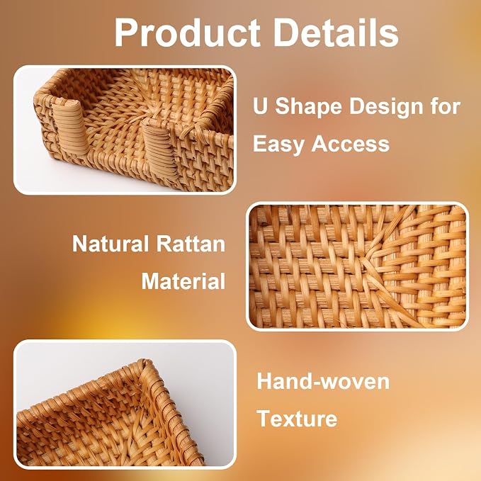 3 x 3 Inch Sticky Note Holder,Rattan Post It Note Dispenser,3 Slot Sticky Note Dispenser,Wicker Post It Holder for Home Office Desk Decor,Honey Brown