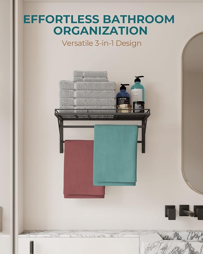 OROPY 23" Pot Rack Wall Mounted, Pot Organizer with 2 Tier Hanging Rails | Heavy Duty Pot and Pan Organizer with Storage Shelf & 12 S Hooks, Space Saving Hanging Pot Rack