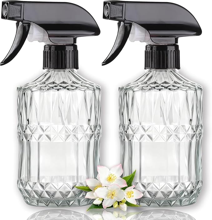Clear Glass Handheld Spray Bottle, 2pack | 15oz Refillable Adjustable Nozzle Spray Bottle, Multi-Use Mist Sprayer for Plants, Hair, Cleaning, Gardening and Pet Care