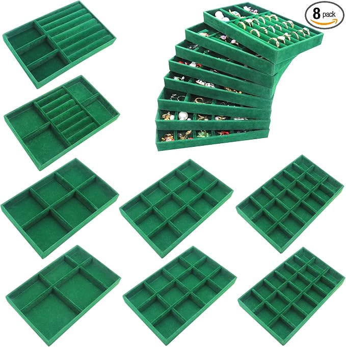 Jewelry Tray Organizer for Drawer 8Pack Stackable Jewelryy Case Velvet Jewellry Storage Display Necklaces, Earring, Rings Bracelet