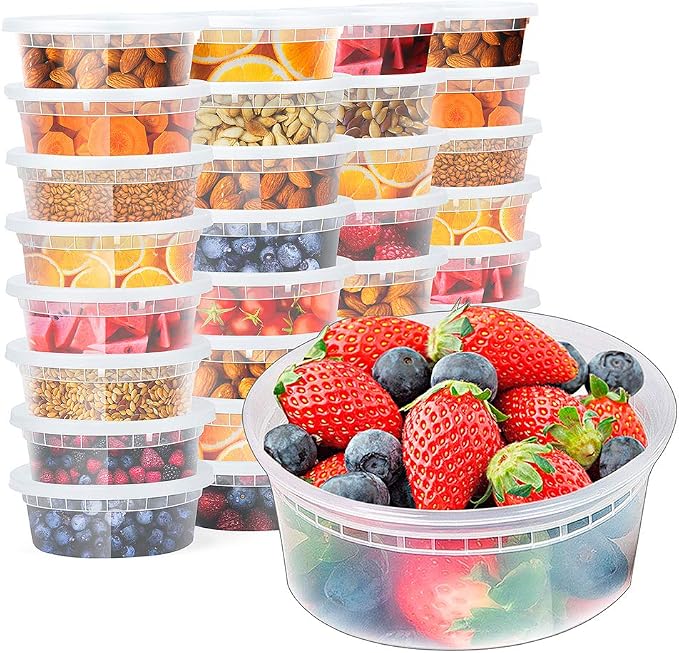 [8 oz. -24 Pack] Glotoch 1 Cup Soup Containers with Lids, Plastic Take Out Bowls Leekproof Storge Soup Containers with Lids - Reusable & Stackable Microwave, Freezer & Dishwasher Safe, BPA-Free