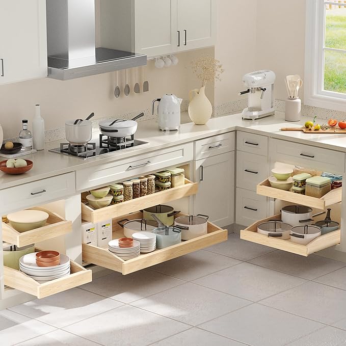ROOMTEC Pull Out Cabinet Organizer with Soft Close, 16-1/2" W x 21" D, Pull Out Cabinet Drawer for Kitchen cabinets, Pull Out Cabinet Shelf, Finished, Bottom Assembly