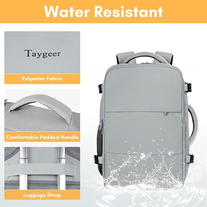 Taygeer Carry On Backpack for Men Women, Travel Backpack with Shoe Pouch | Laptop Mochila 17.3inch Flight Approved with Water Bottle Pocket, College Teacher Tote Bag for Business Travel, Grey